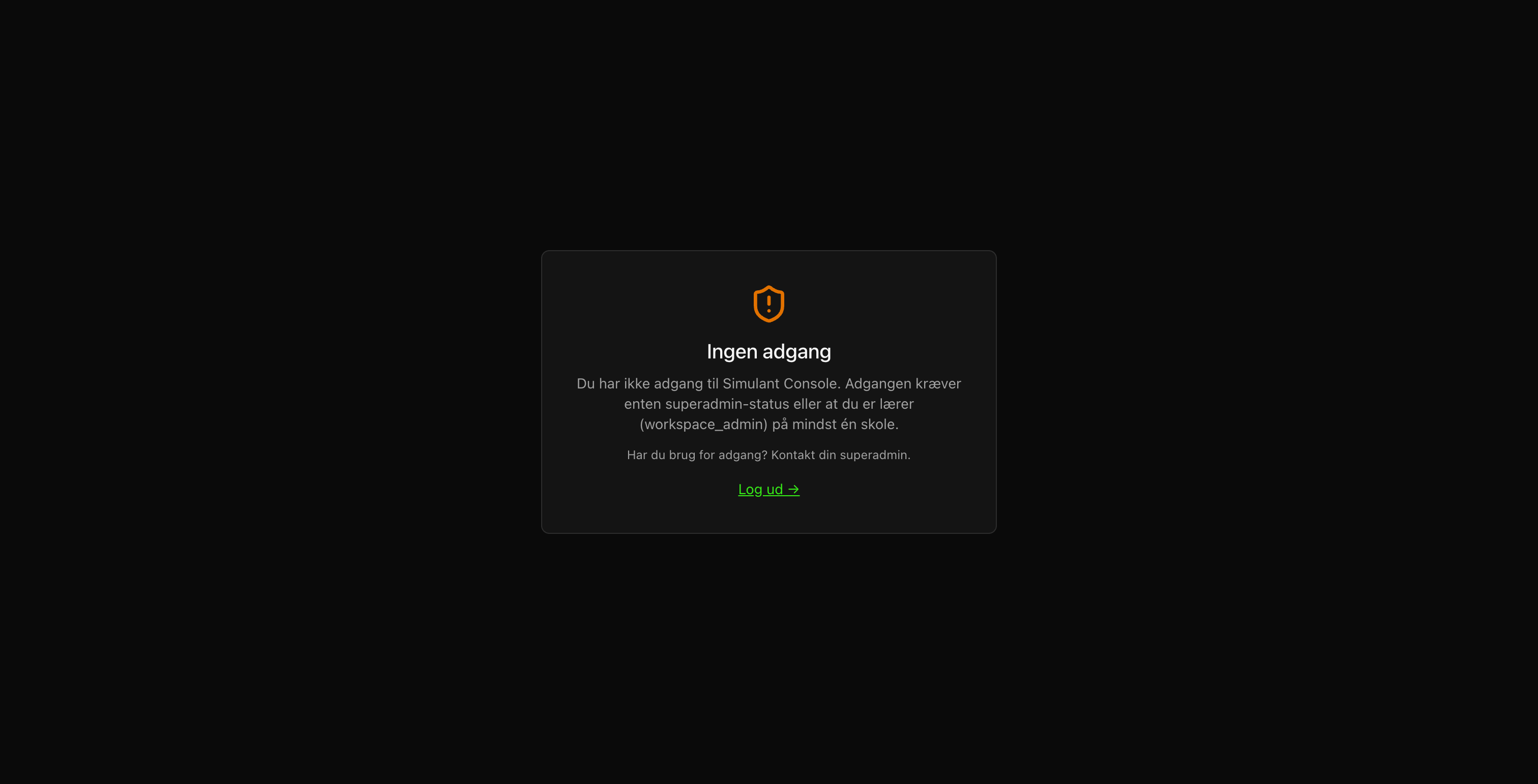Ingen adgang-siden i Console