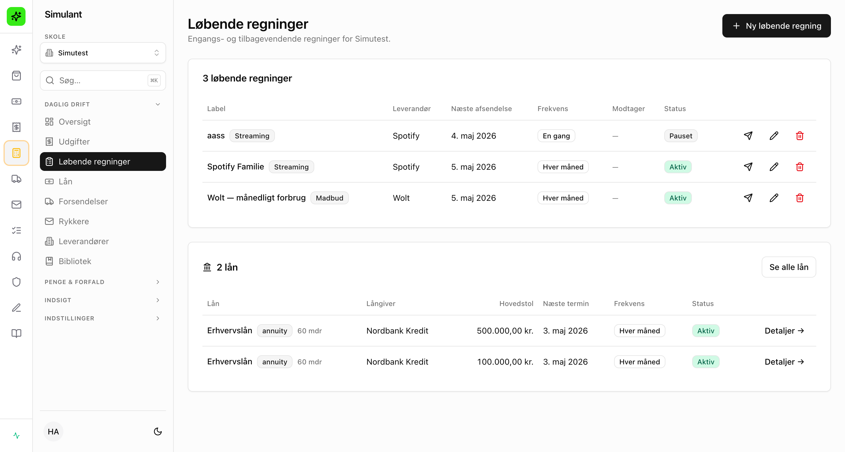 Løbende regninger