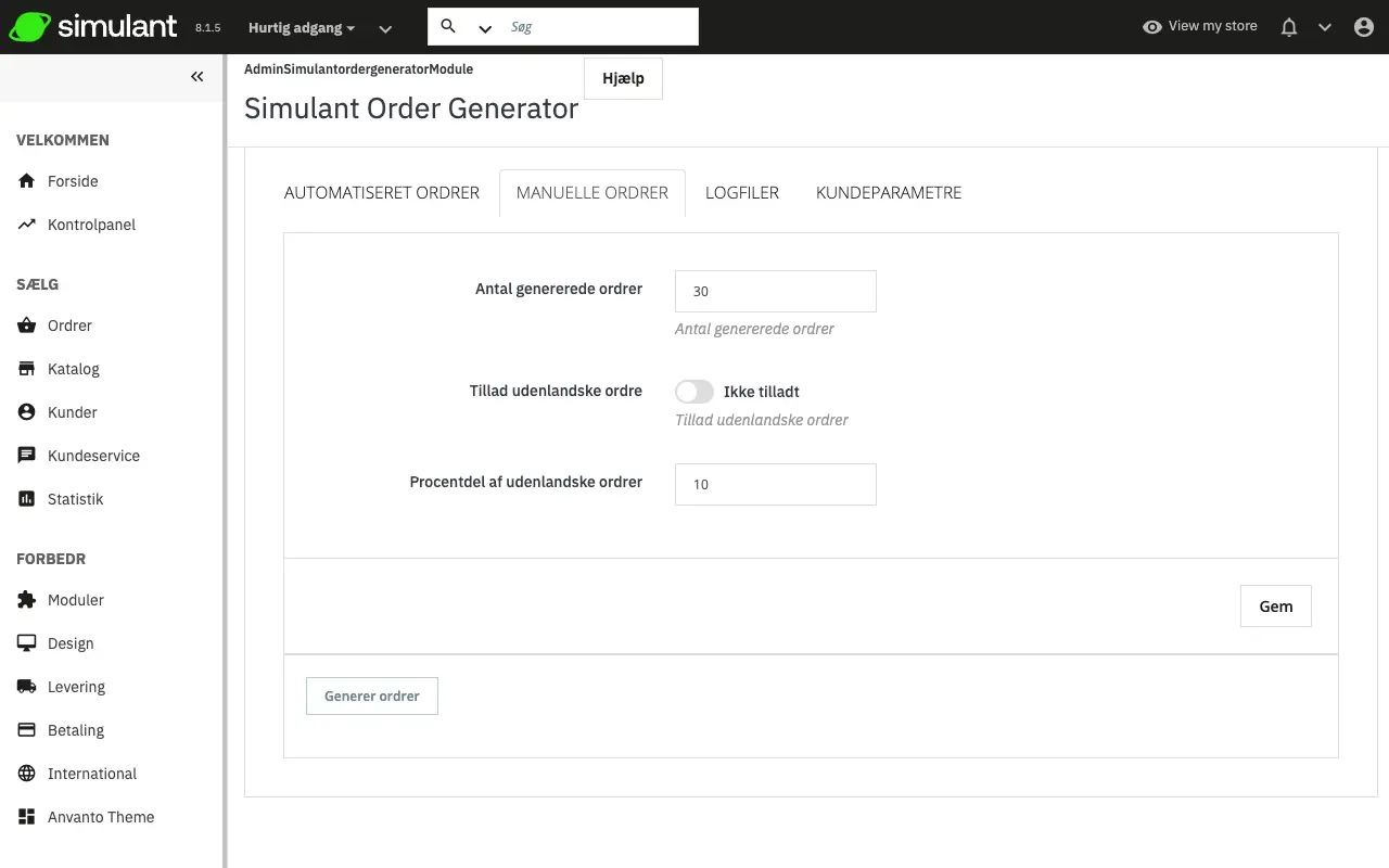 Ordregenerator manuelt screenshot